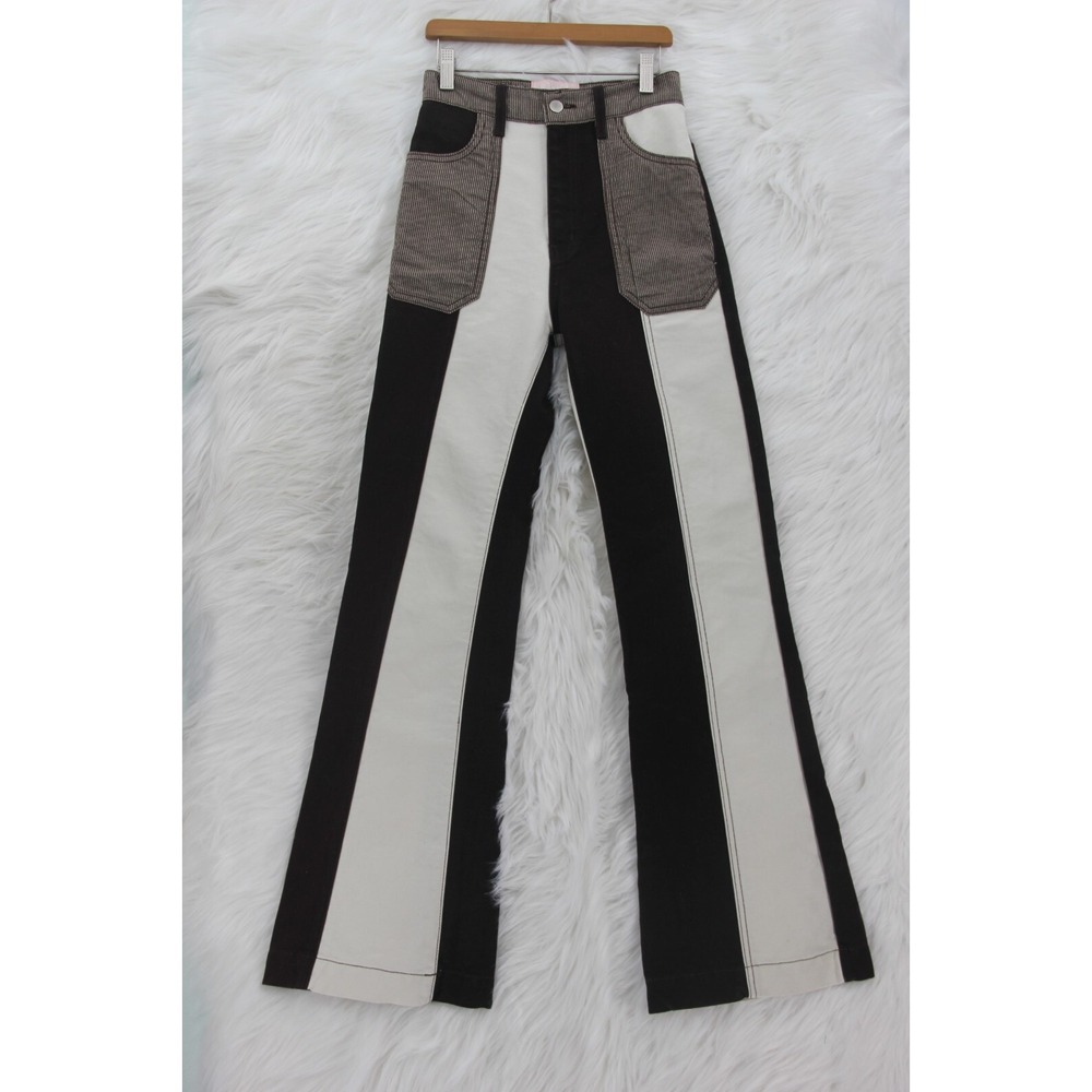 Revice Pants Women's 24 Brown White Stripe High Waisted Flare Leg Boho Festival